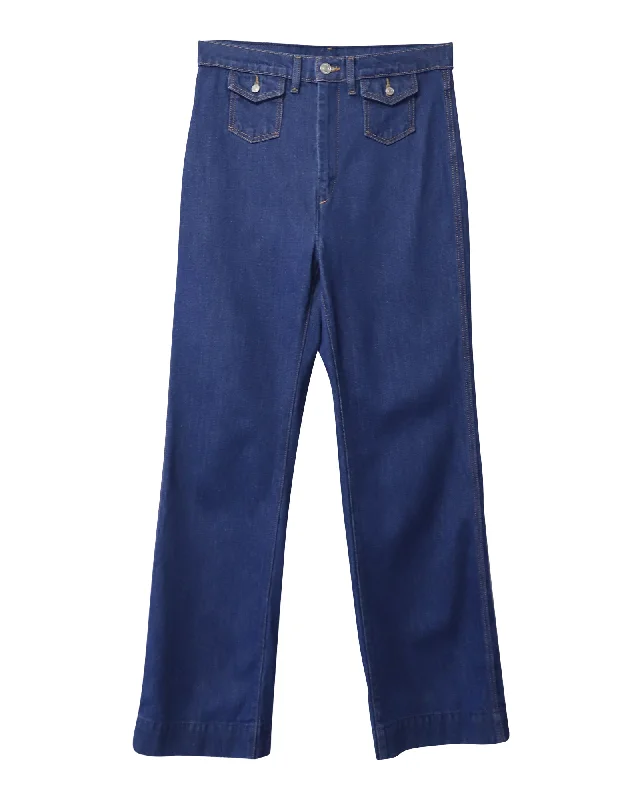 dynamic plaid pants -Re/done Straight Leg Denim Jeans in Blue Cotton