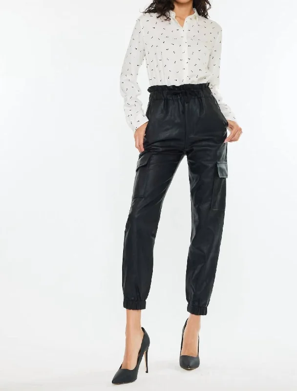 straight leg sleek pants -Rona Ultra High Rise Faux Leather Jogger Pant In Black