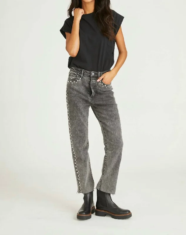 stretchy textured pants -Royce X Blizzard Studded Jeans In Charcoal Denim