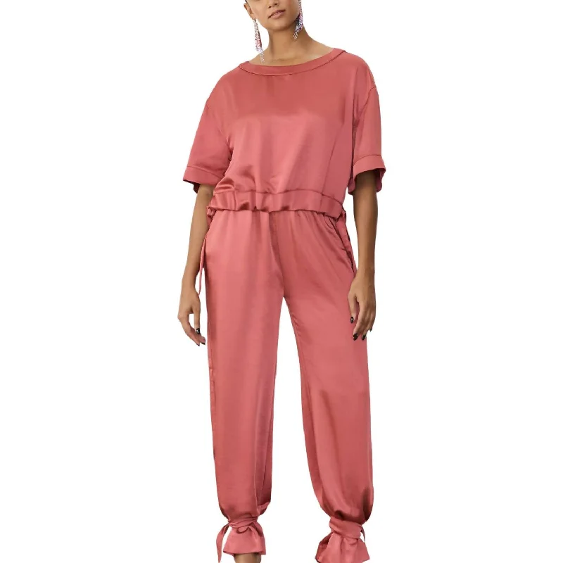 edge curved pants -Satin Ribbon Pants In Cassis