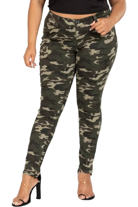 artistic floral pants -Skinny Jeans - Plus In Green Camo