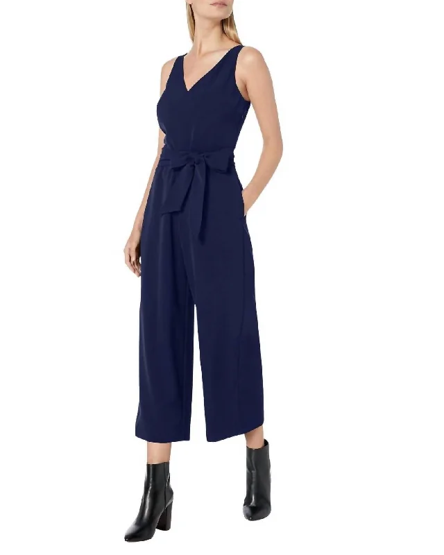 loose chill pants -Sleeveless V-Neck Jumpsuit In Blue