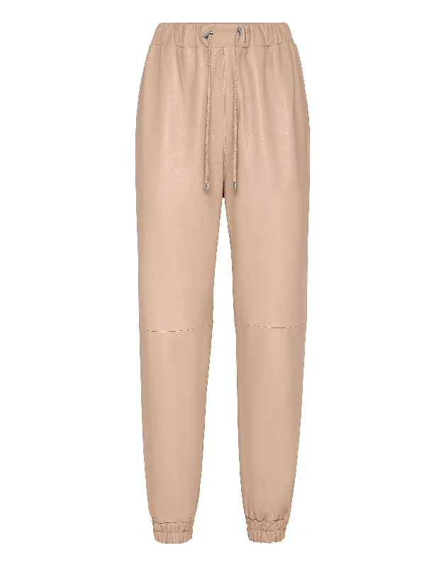 plush lined pants -Soft Leather Jogging Trousers