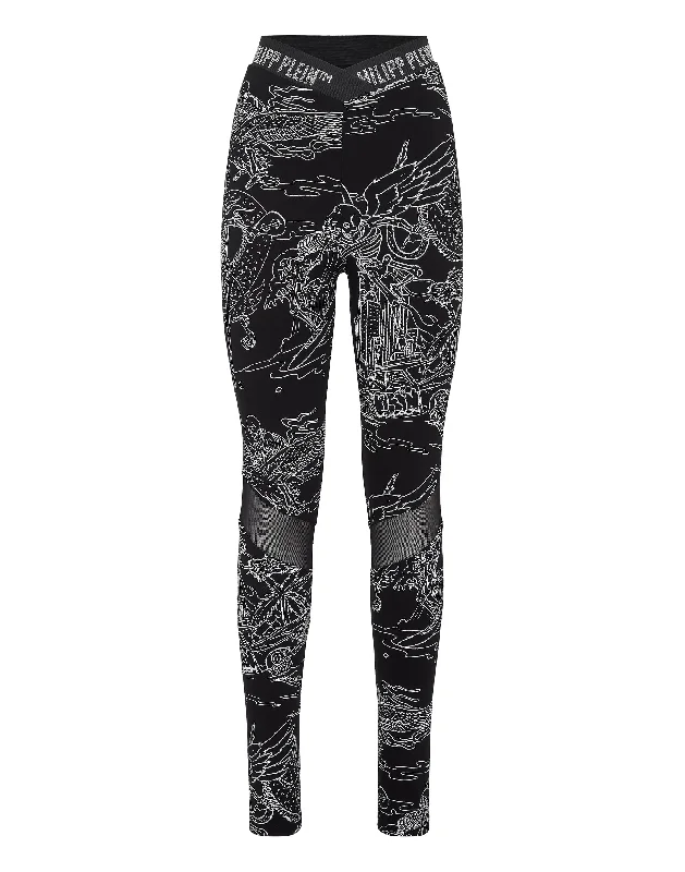 handy pocket pants -Super High Waist Leggings Stones Skeleton tattoo