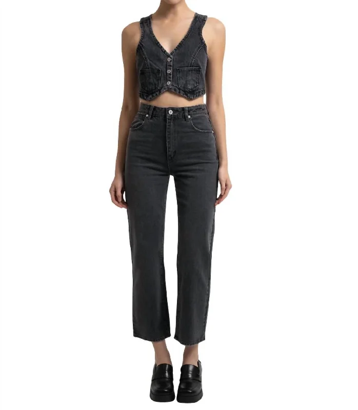 solid fitness pants -Venice Straight Bobbi Jeans In Washed Black