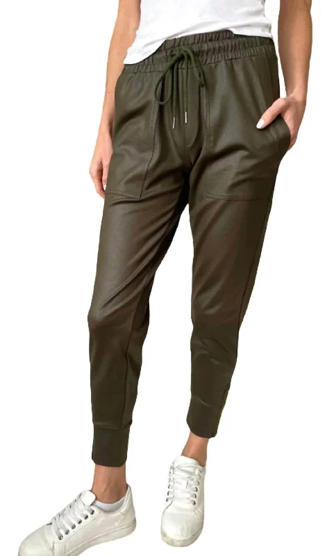 fun checkered pants -Women's Coated Headliner Zip Jogger In Olive