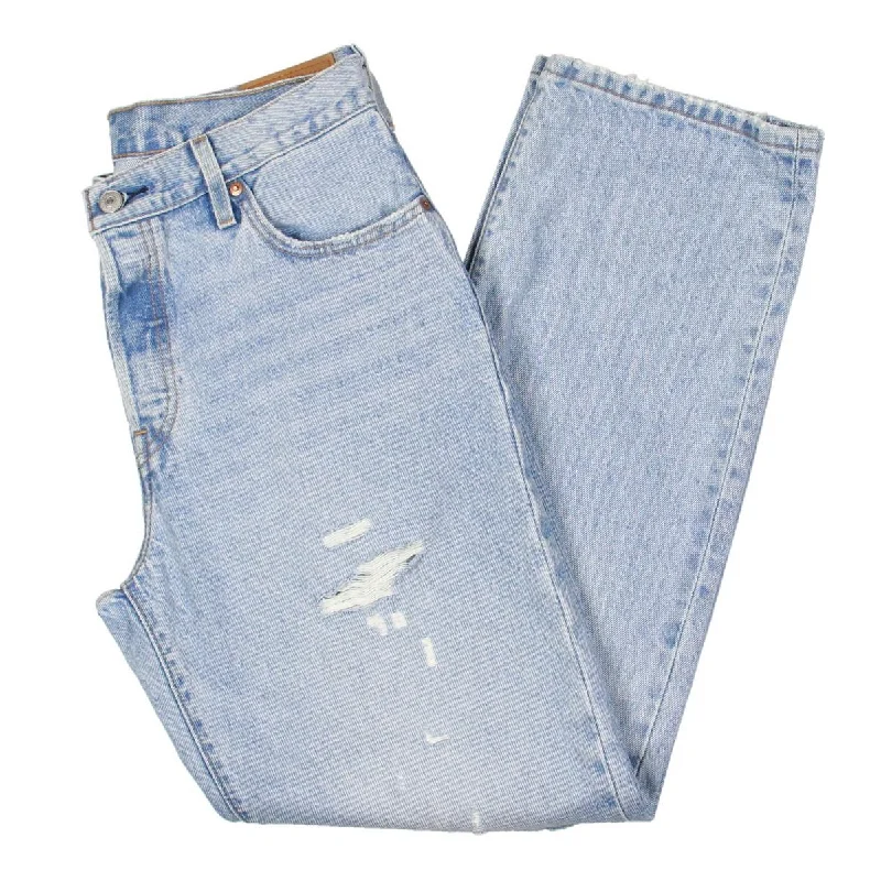 durable adventure pants -Womens Denim Distressed Straight Leg Jeans