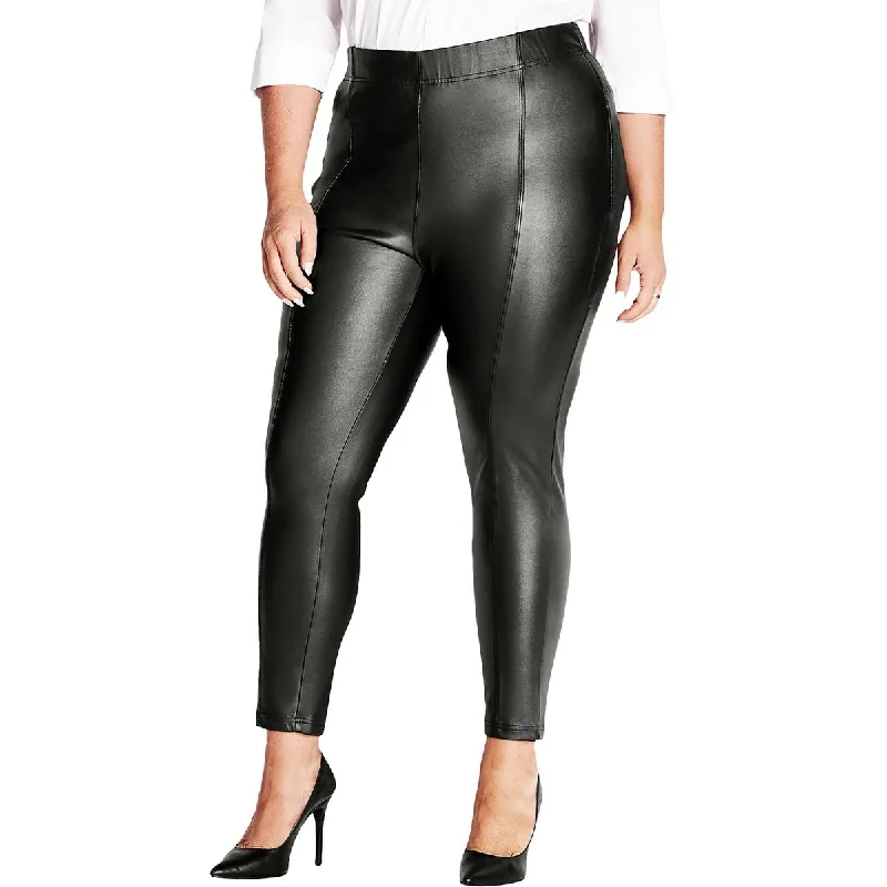 tough training pants -Womens Faux Leather Pull On Straight Leg Pants