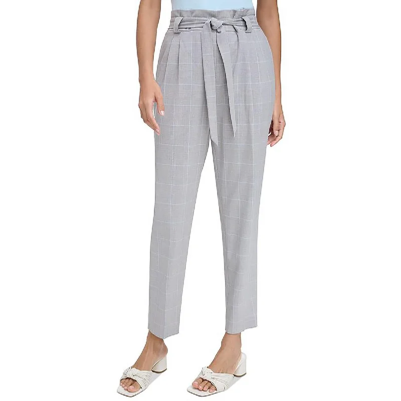 natural bamboo pants -Womens Glen Plaid Belted Straight Leg Pants