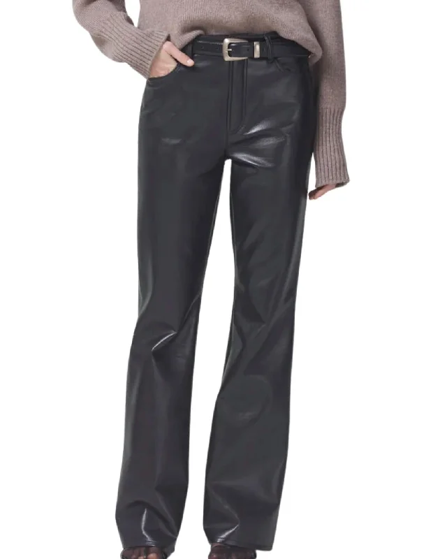 relaxed daily pants -Women's Lilah Recycled Leather Flare Denim In Black