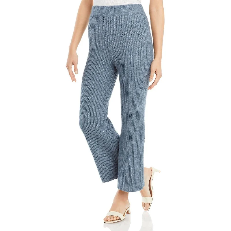 cotton mix pants -Womens Stretch Ribbed Knit Wide Leg Pants